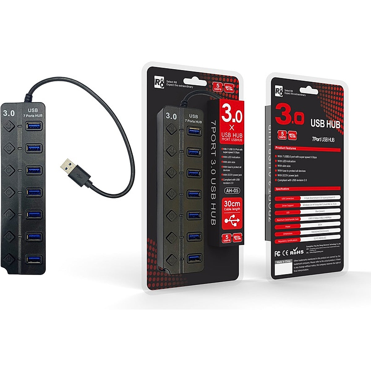 R8, AH-05, 7-Port USB 3.0 Multiport
