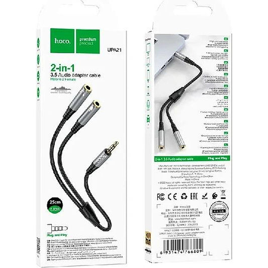 HOCO UPA21 2 in 1 3.5 Audio Adapter Cable Male to 2 Female