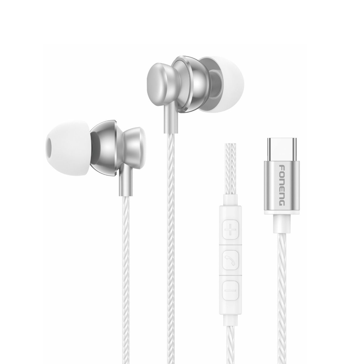 FONENG, T67 In-Ear Heavy Bass EarphoneType-C - Silver