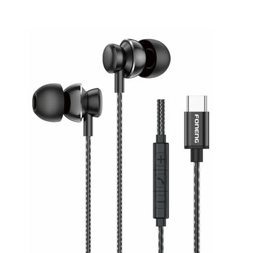 Foneng T67 Type-C In-Ear Heavy Bass Wired Earphones - Black