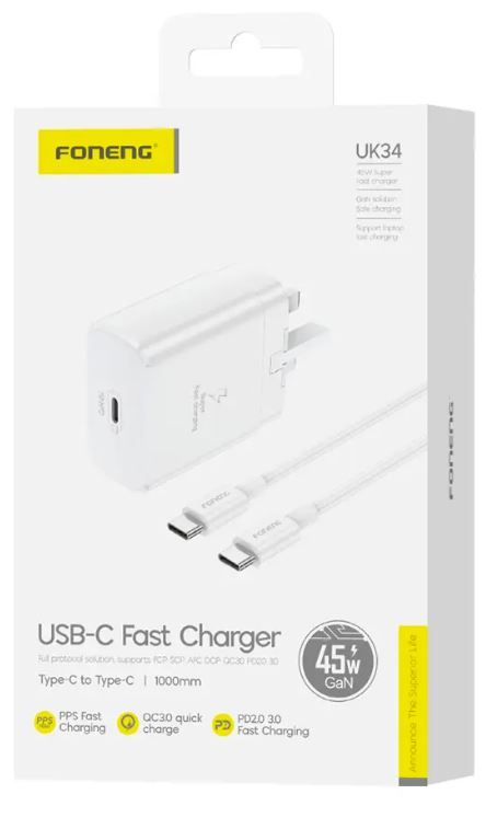 FONENG, UK34, 45W Charger with Type-C Cable
