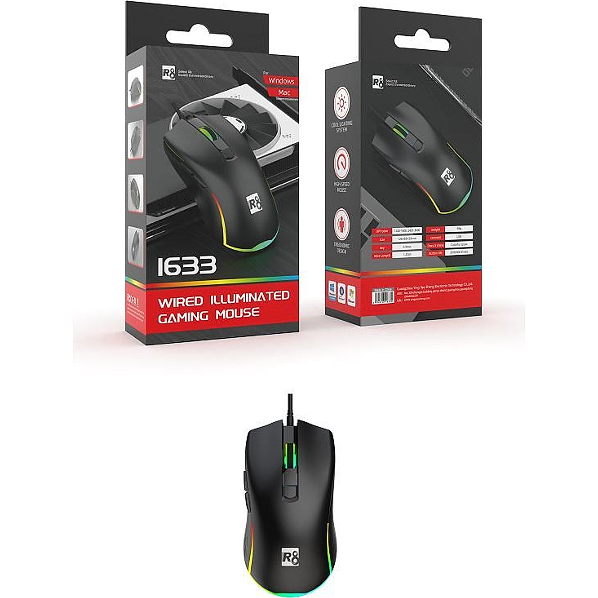 R8, 1633, 6D RBG Gaming Mouse - Black