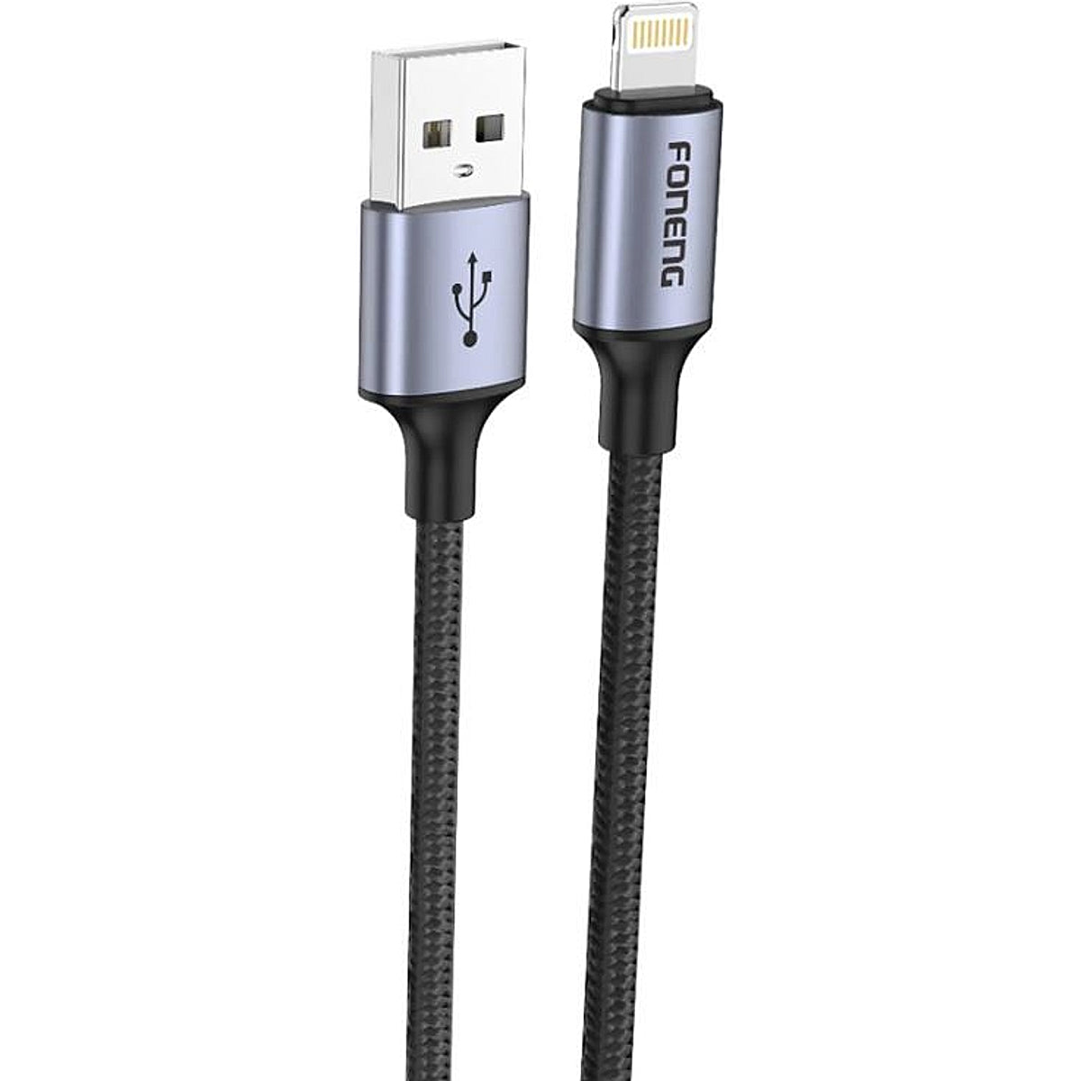 FONENG X95 1.2m USB-A to Lightning Metal Head Braided Cable – 3A Grey