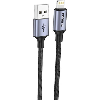 FONENG X95 1.2m USB-A to Lightning Metal Head Braided Cable – 3A Grey