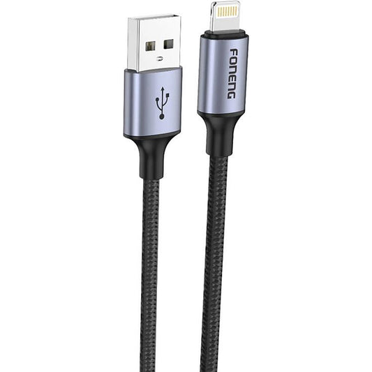 FONENG X95 1.2m USB-A to Lightning Metal Head Braided Cable – 3A Grey