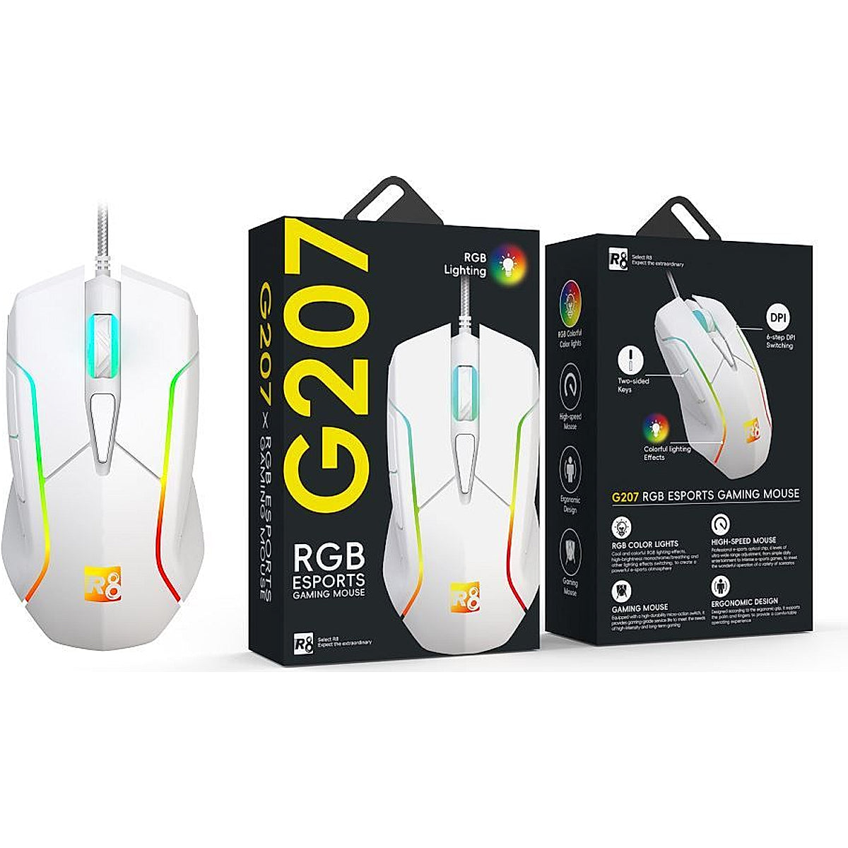 R8 G207 RGB Esports Gaming Mouse - White