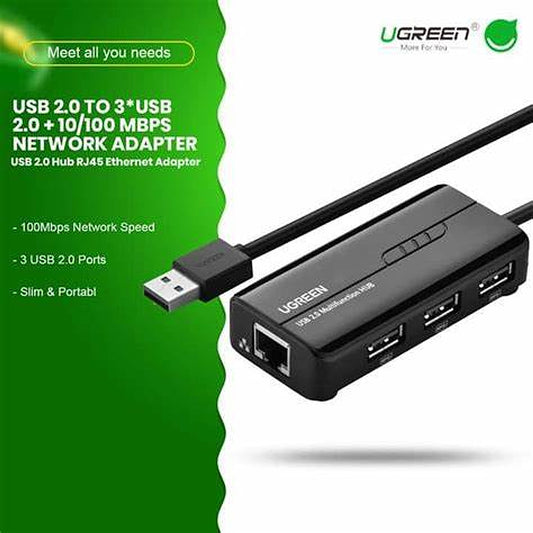 Ugreen Multi Port Adaptor USB 2.0 10/100Mbps//Network adapter  = 3x USB hub