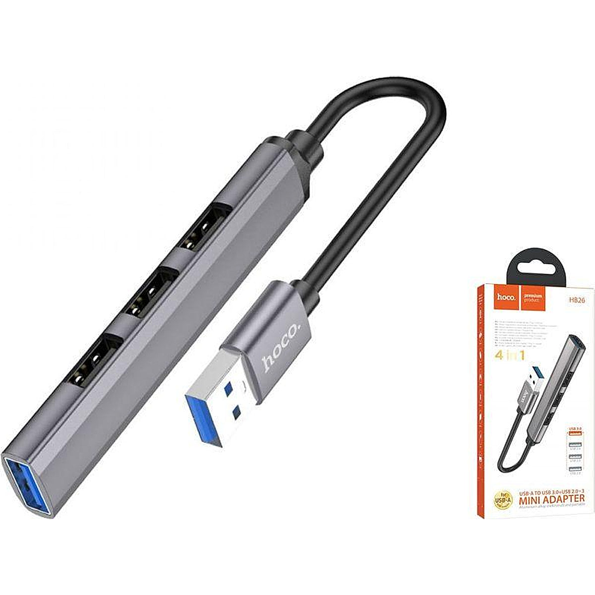 HOCO HB26 4 in 1 Mini Adapter USB-A to USB 3.0 + USB 2.0 * 3