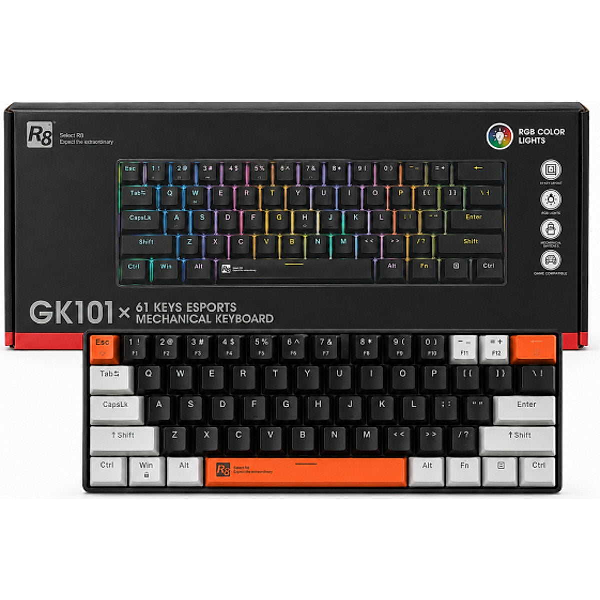 R8 GK101 61-Key Compact Wired RGB Mechanical Gaming Keyboard