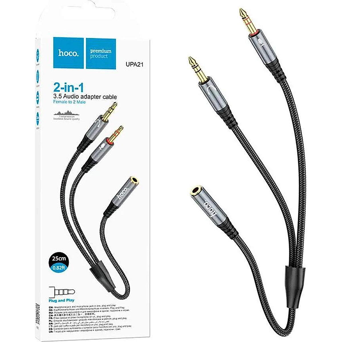 HOCO UPA21 2 in 1 3.5 Audio Adapter Cable Female to 2 Male