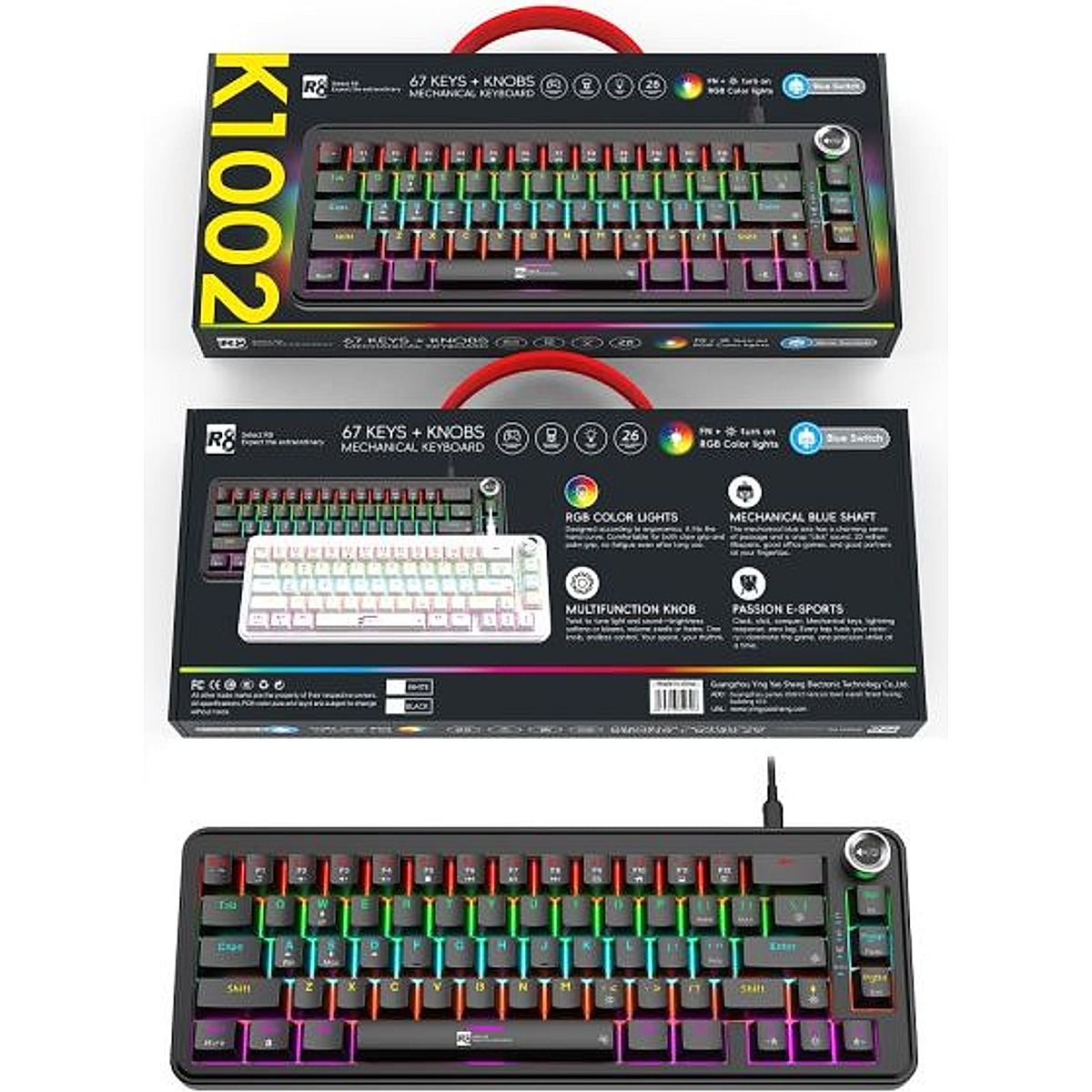 R8, K1002, Compact 67-Key Wired Mechanical Gaming Keyboard Black