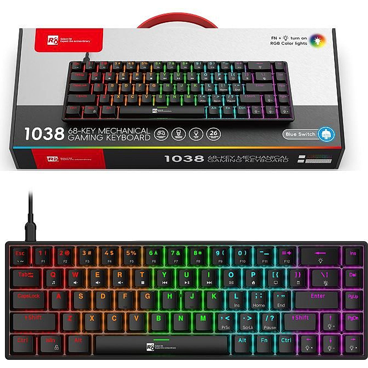 R8 1038 68-Key Mechanical Gaming Keyboard