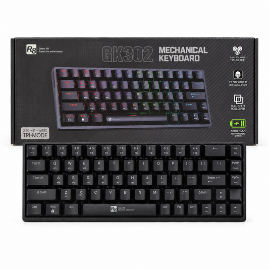 R8 GK302 68-Key Compact Tri-Mode Rechargeable RGB Mechanical Keyboard