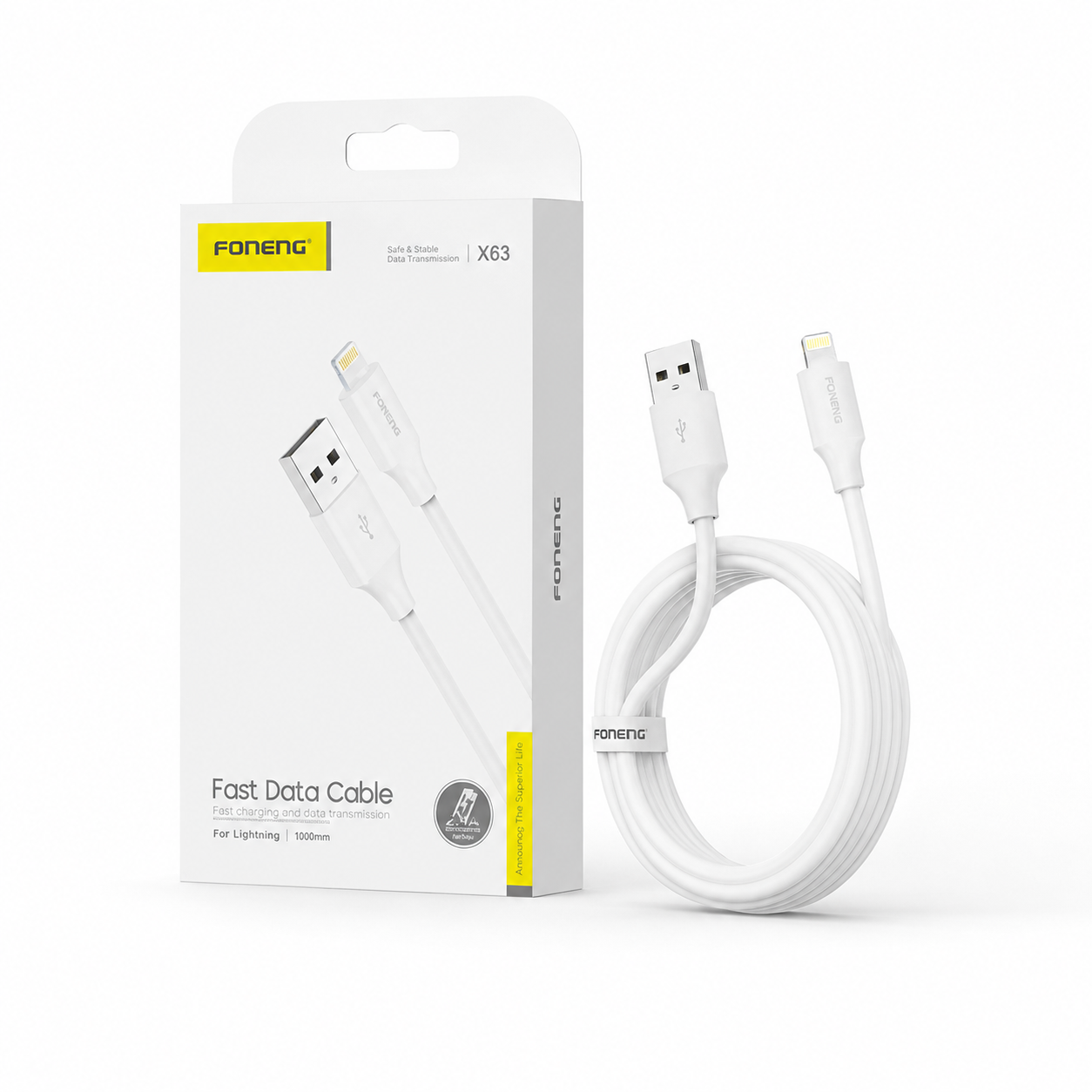 FONENG X63 1m USB-A to Lightning Charging Cable – 2.1A White