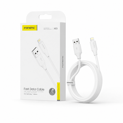 FONENG X63 1m USB-A to Lightning Charging Cable – 2.1A White