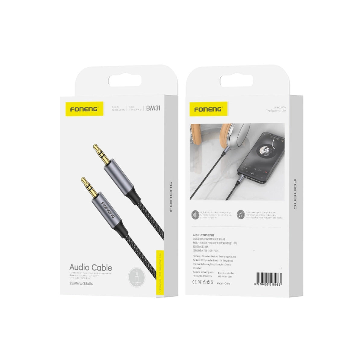 FONENG BM31 100cm Metal 3.5mm Male to Male AUX Audio Cable