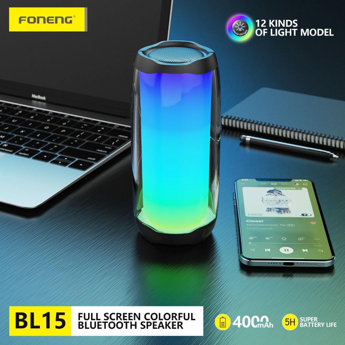 FONENG BL15 Full Screen Colorful Wireless Speaker