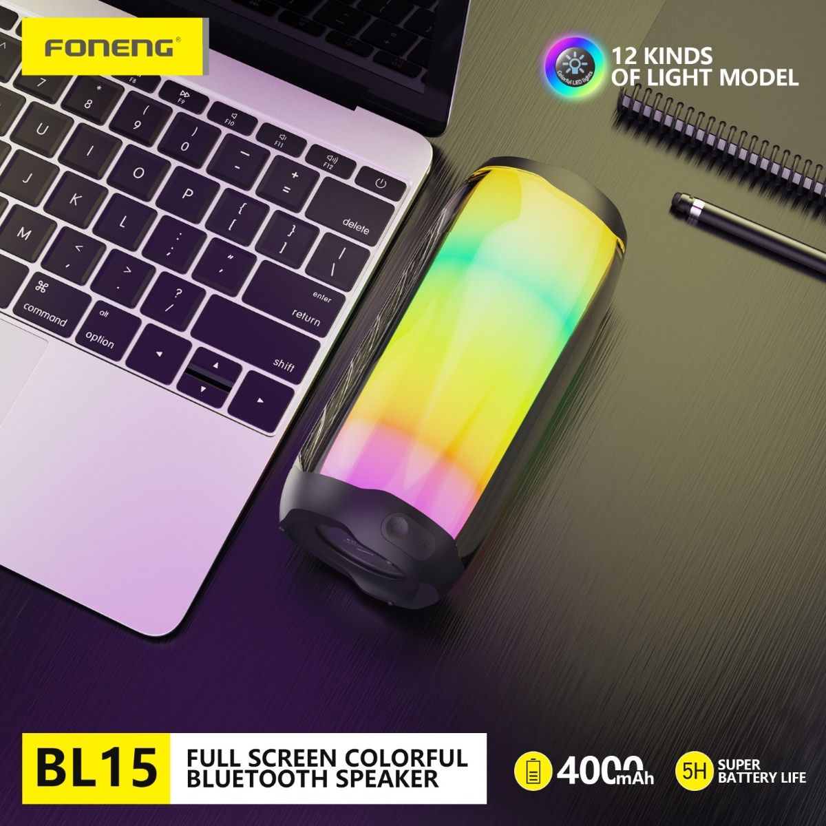 FONENG BL15 Full Screen Colorful Wireless Speaker