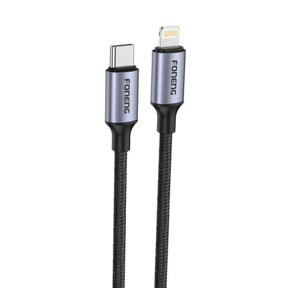FONENG X95 1.2m USB-C to Lightning Metal Head Braided Cable – PD20W Grey