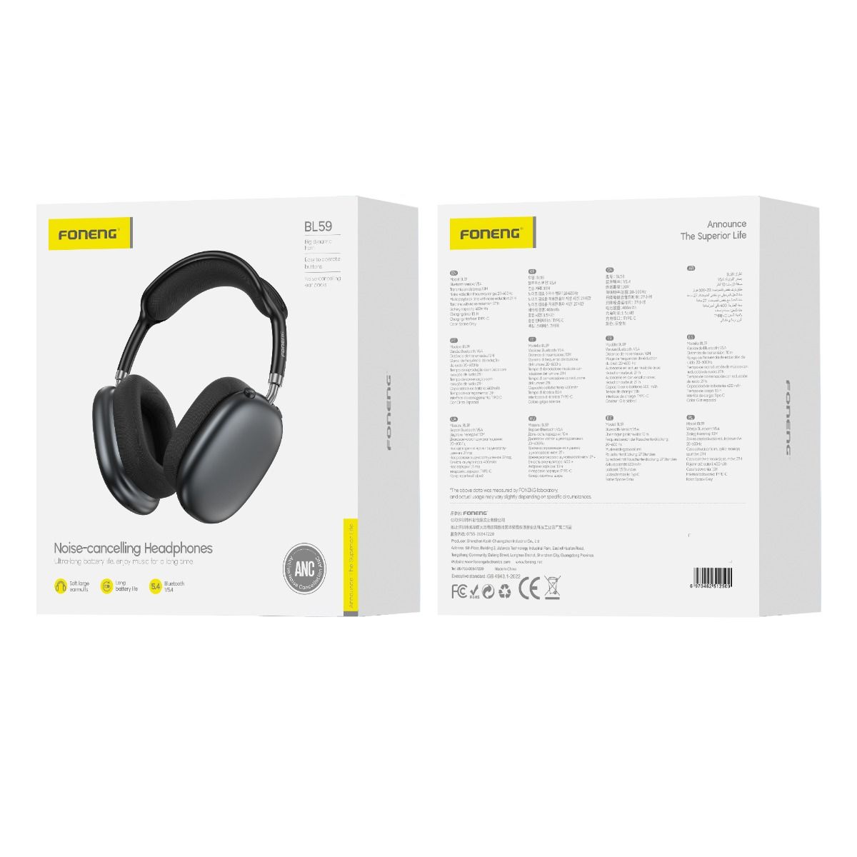 FONENG BL59 ANC Noise Canceling Bluetooth Headset - Black