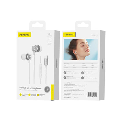 FONENG, T67 In-Ear Heavy Bass EarphoneType-C - Silver