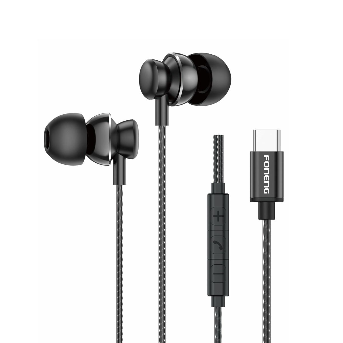 Foneng T67 Type-C In-Ear Heavy Bass Wired Earphones - Black