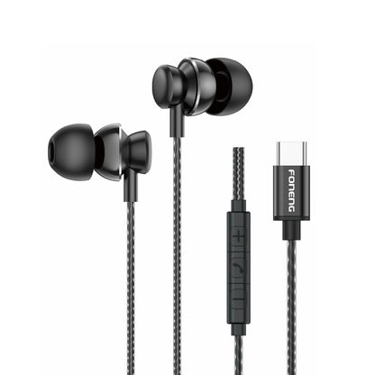 Foneng T67 Type-C In-Ear Heavy Bass Wired Earphones - Black