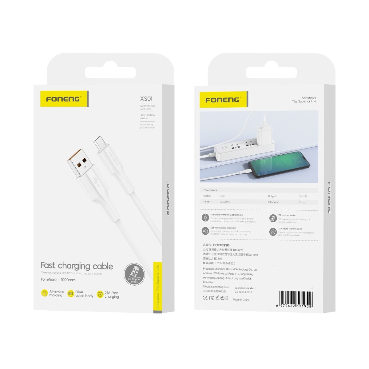FONENG XS01 1M USB-A to Micro USB Cable