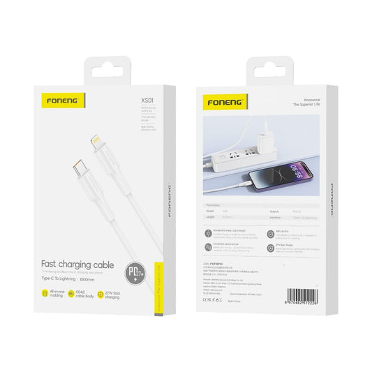FONENG XS01 1m USB-C to Lightning Cable – PD 27W Fast Charging