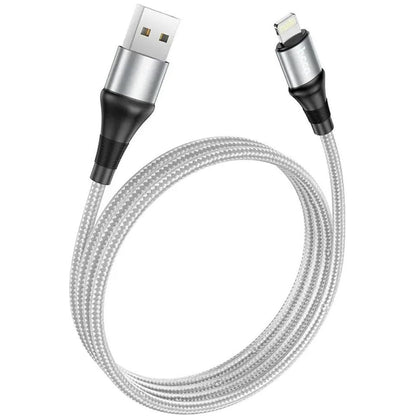 FONENG X95 1.2m USB-A to Lightning Metal Head Braided Cable – 3A Grey